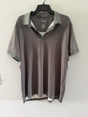 FLX Men's Short-Sleeve Polo in Charcoal Gray with Contrast Collar - stripes